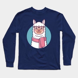 Cute Hipster Llama Kawaii Illustration Long Sleeve T-Shirt